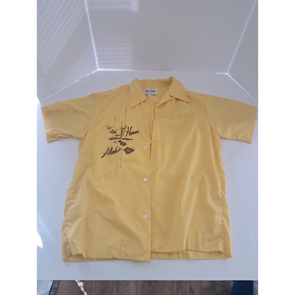 Vintage Rai Nani Hawaiian Shirt Button M 70s Mens Short Sleeve Yellow